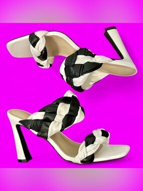 NY & Co Black & White Braided High Heel Sandals